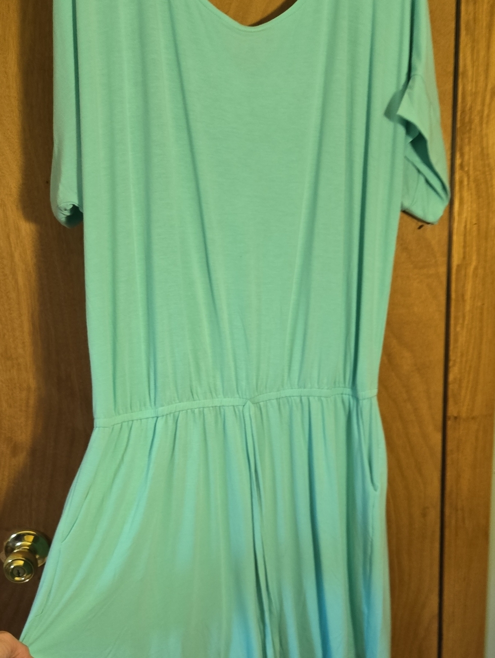 Zenana Outfitters Aqua Green Short Sleeve Jumpsuit Romper With Pockets And Ties